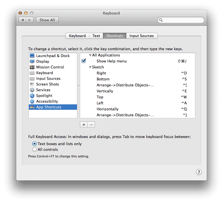 OS X 自定义应用快捷键和Sketch自定义快捷键的方法分享