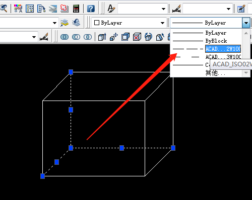 CAD怎么显示带有虚线的长方体?