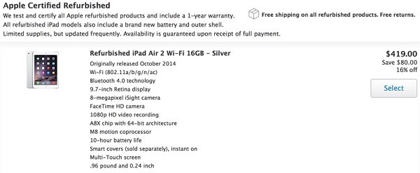 苹果官翻版iPad Air 2发布      6GB Wi-Fi款仅需419美元