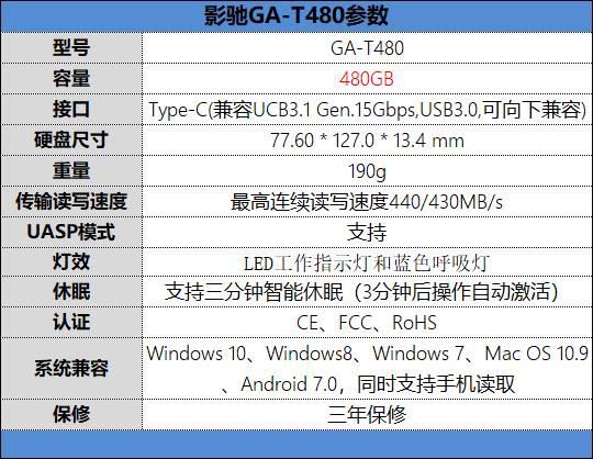 影驰GA-T480固态硬盘值得买吗 移动SSD中的战斗机影驰GA-T480评测