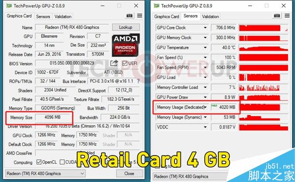 AMD RX 480 4GB显存版本成功解锁8GB 附解锁方法