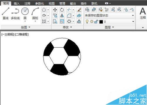 CAD使用工具和画图指令快速绘制足球的教程