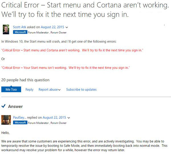 Win10开始菜单和Cortana崩溃错误的解决方法